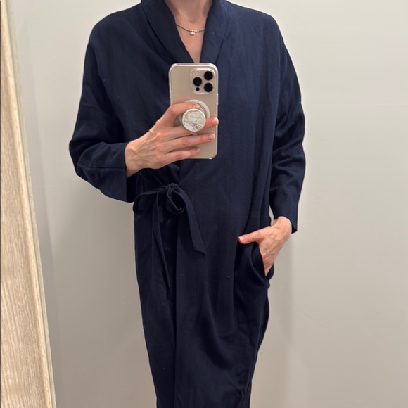 Eileen Fisher Deep Blue Shawl Collar Coat / Robe / House Coat - Picture 3 of 3